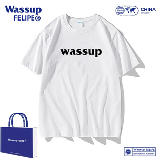 WASSUP夏季短袖圆领印花T恤情侣潮牌冰丝T恤男士时尚款短袖上衣E