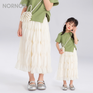 NORNOR 女童半身长裙夏季新款小女孩百搭半裙儿童休闲白色蛋糕裙