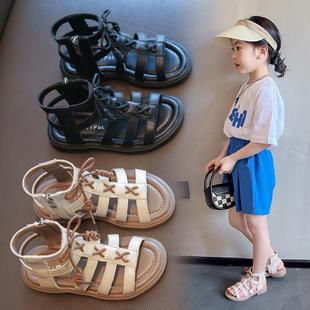 【精品】女童凉鞋24夏季新款黑色时尚凉鞋中大童罗马鞋防滑高帮儿