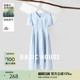 Basic House/百家好莱赛尔V领短袖连衣裙新款纽扣拼接设计长裙子
