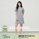 Basic House/百家好亚麻波点撞色连衣裙女夏季新款圆领中长款裙子