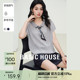 Basic House/百家好翻领丝巾小香风短袖针织衫女夏季新款短款上衣