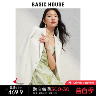 Basic House/百家好白色一粒扣西服2024春季大气显瘦短款西装外套