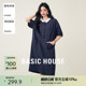 Basic House/百家好撞色拼接连衣裙女夏季新款高级翻领中长款裙子