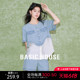 Basic House/百家好牛仔拼接衬衫设计感小个子宽松短袖衬衣夏新款