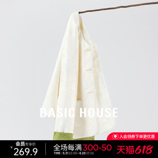 Basic House/百家好新中式提花外套女春气质国风圆领盘扣长袖上衣