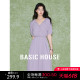 Basic House/百家好V领盘扣连衣裙夏季新款温柔风高腰A字裙子短袖