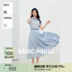 Basic House/百家好蓝色条纹衬衫连衣裙女25夏收腰无袖法式衬衣裙