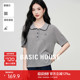Basic House/百家好法式翻领短袖针织衫夏新款复古通勤休闲上衣女
