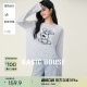 Basic House/百家好小狗刺绣套头针织衫今年新款短款抽褶圆领上衣