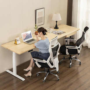 白蜡木电动升降电脑桌长居家办公写字书桌客厅实木工作台桌子定制