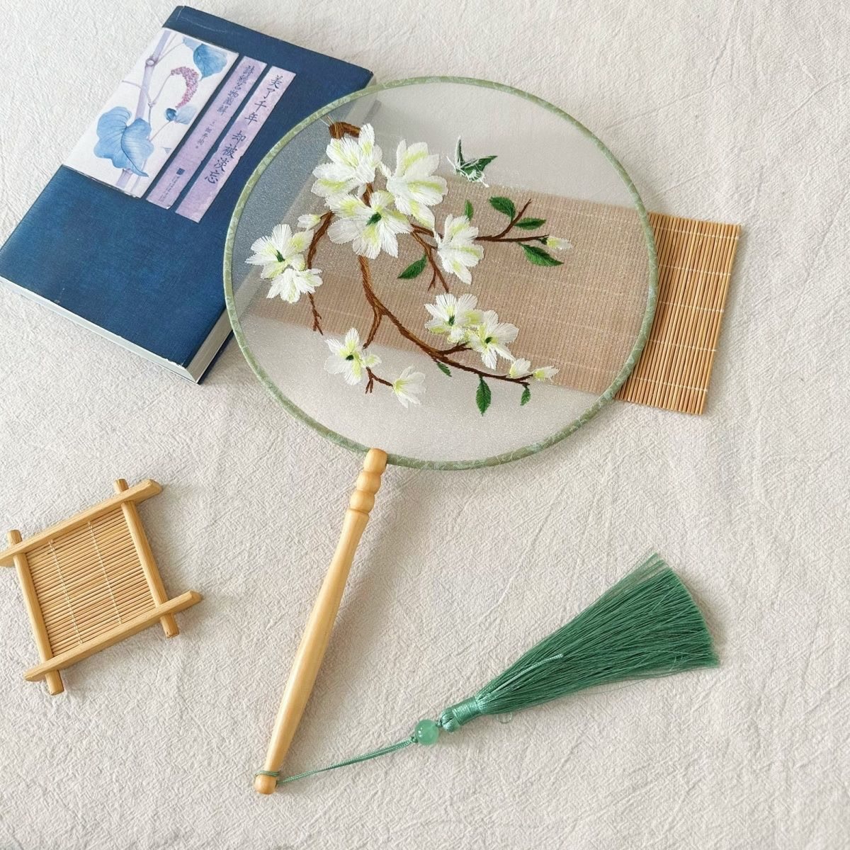 扇子古风团扇半透明刺绣女式汉服旗袍古装夏季单面古典风舞蹈扇子