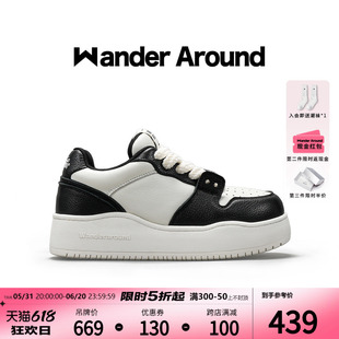 Wander Around漫行2024年新款春夏分界线厚底增高黑白板鞋国潮女