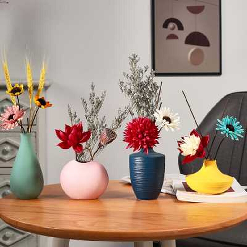 客厅插花创意陶瓷小花瓶北欧轻奢干花装饰品摆件家居餐桌面摆设花