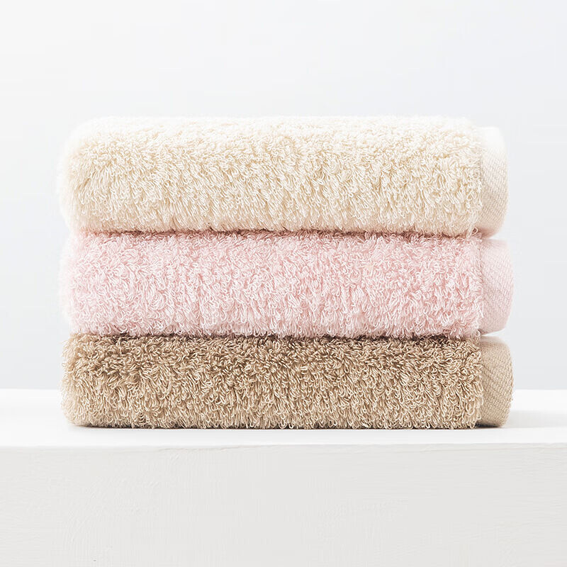 埃及棉小方巾纯棉家用柔软吸水儿童毛巾擦手洗脸毛巾3条杏色+粉|