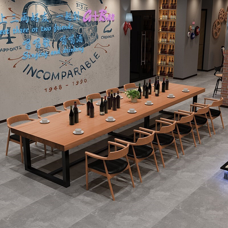 工业风长方形铁艺实木大餐桌复古餐厅木质餐桌椅组合酒吧实木餐桌