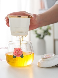 泡茶杯茶水分离家用办公室茶道喝茶陶瓷玻璃杯子个人专用日式水杯
