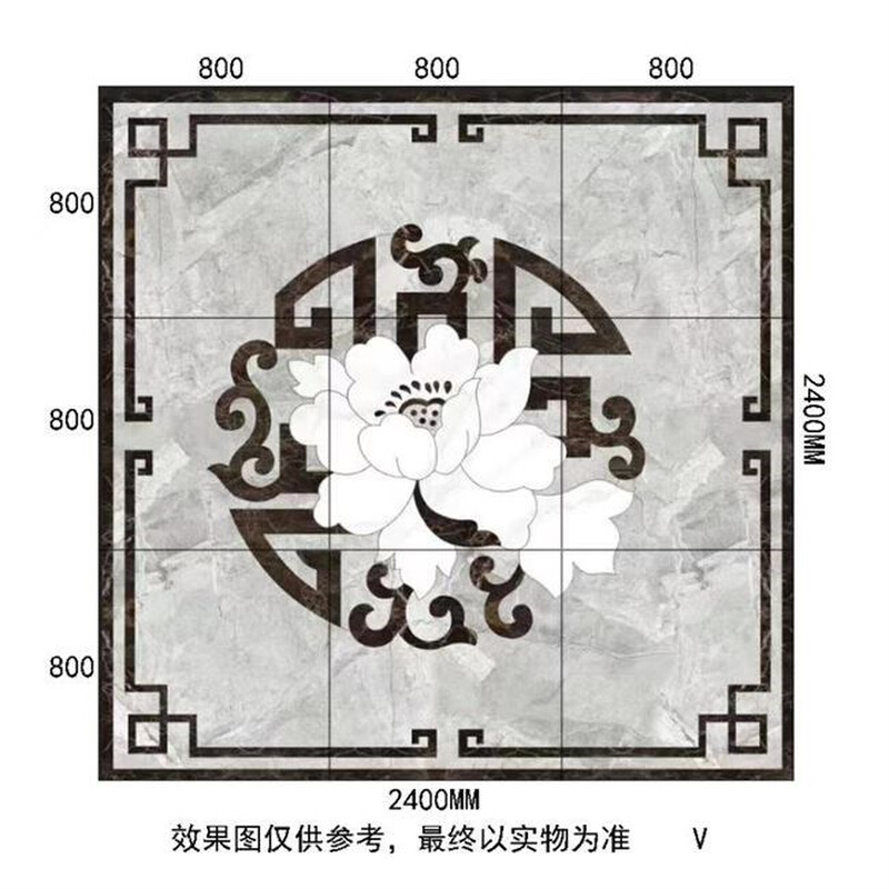 心地入户造型新中式瓷砖拼花灰色玄关定制入户瓷砖水刀拼花地毯砖