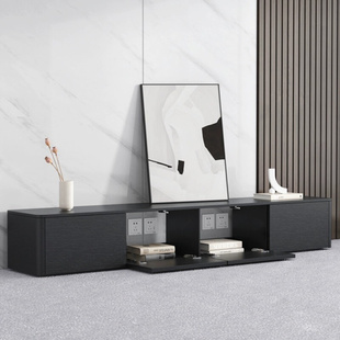 北欧实木电视柜现代简约茶几组合黑色极简小户型客厅高款落地电视