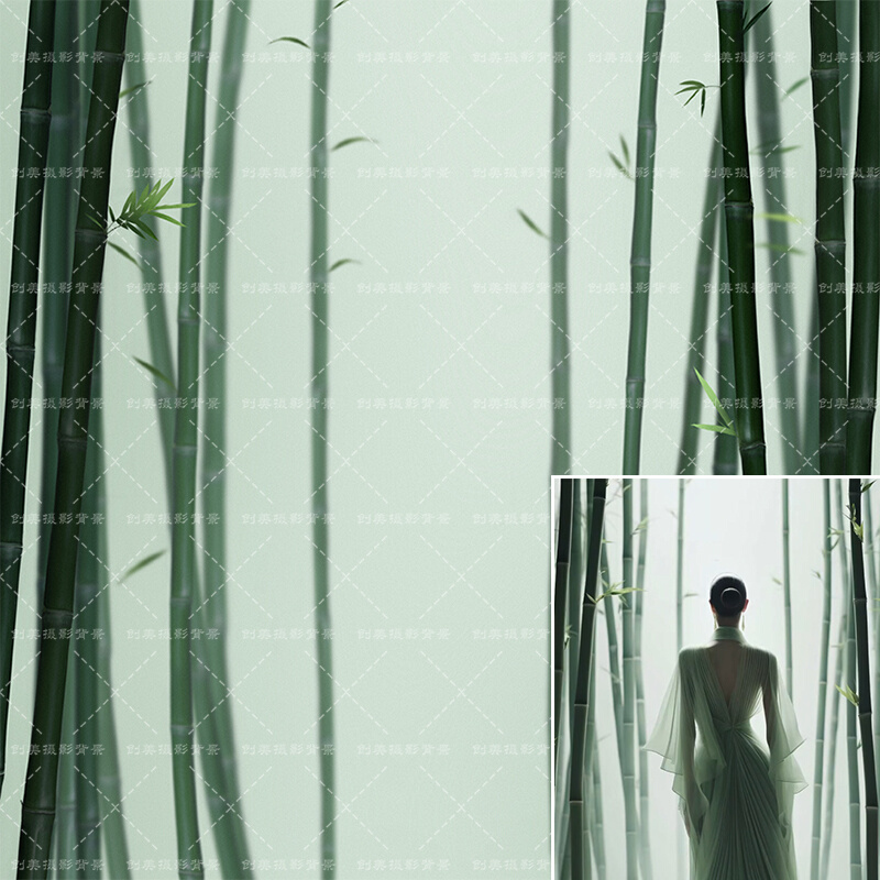 创美国风油画竹子拍照背景布室内商拍竹子拍照背景纸古风创作背景
