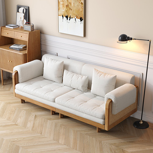 新品北欧实木沙发床可折叠两用小户型客厅多功能双人沙发伸缩推拉
