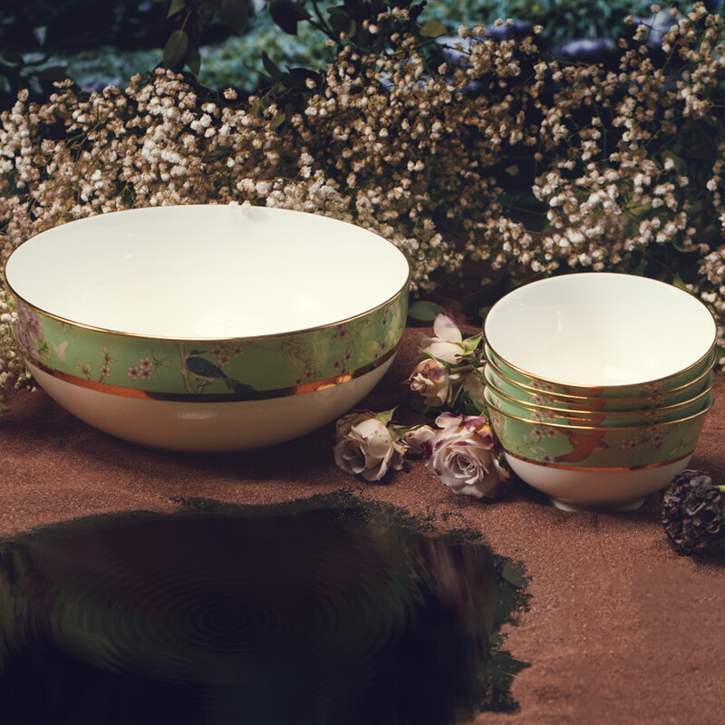 NARUMI/鸣海 QUEEN'S GARDEN(绿) 中餐碗/22cm汤碗 骨瓷 釉中