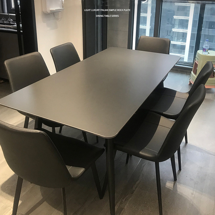 意式纯黑岩板餐桌长方形现代简约大小户型家用饭桌极简餐桌椅