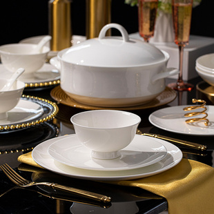 中式ins餐具套装釉下彩碗筷骨瓷纯白盘子饭碗高级感碗碟套装家用