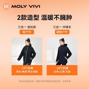 沈梦辰同款MOLYVIVI防风软壳夹克女冬季三合一外套户外防水登山服