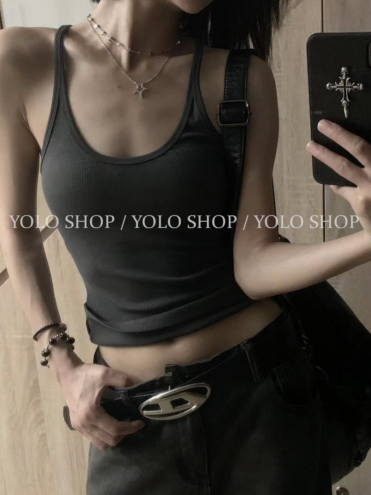 YOLO SHOP 店主自留款 简约ins辣妹百搭高弹力背心吊带工字背心