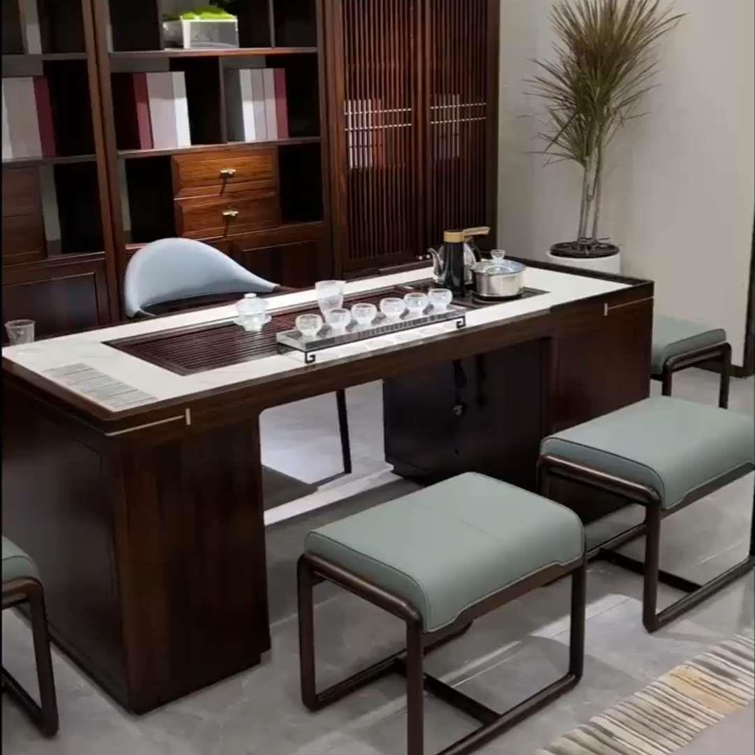 新中式乌金木茶桌柜组合家用办公室古典禅意大型实木家具全屋定制
