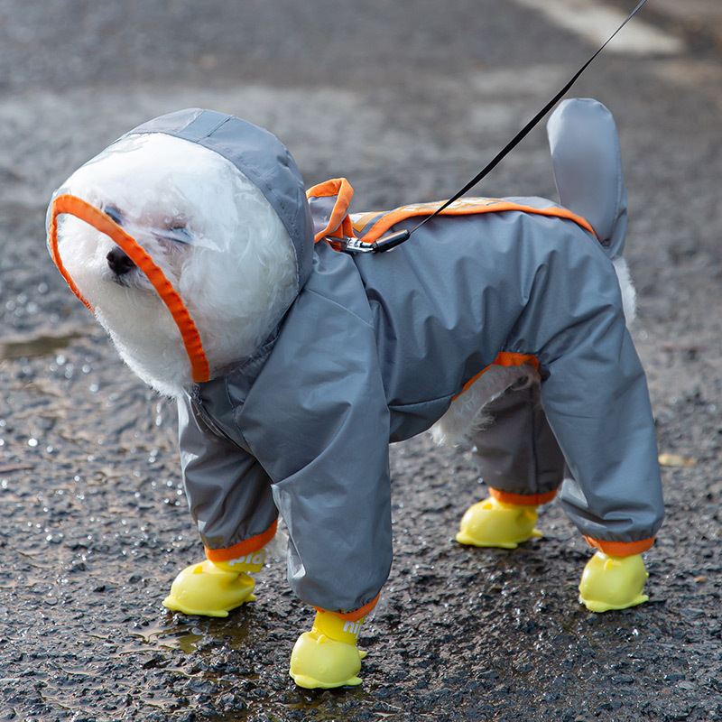 可牵引狗狗雨衣撞色磨砂包边透明带尾巴中小型犬宠物夏季衣服