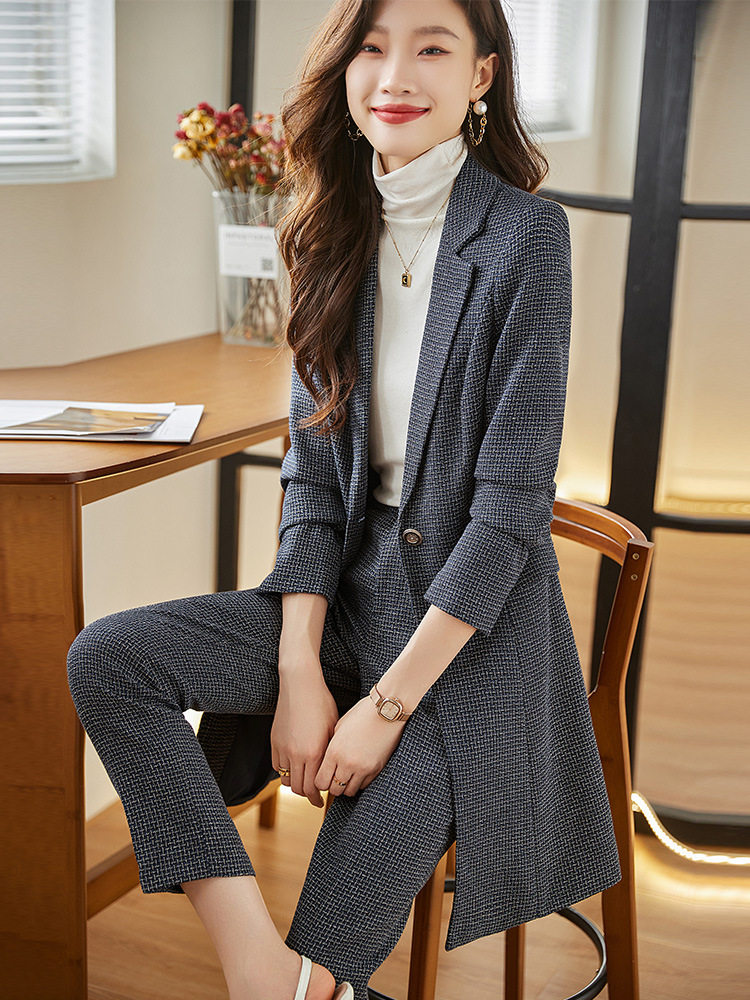 红色格子西装外套女秋冬新款高级感女士风衣小个子中长款西服套装