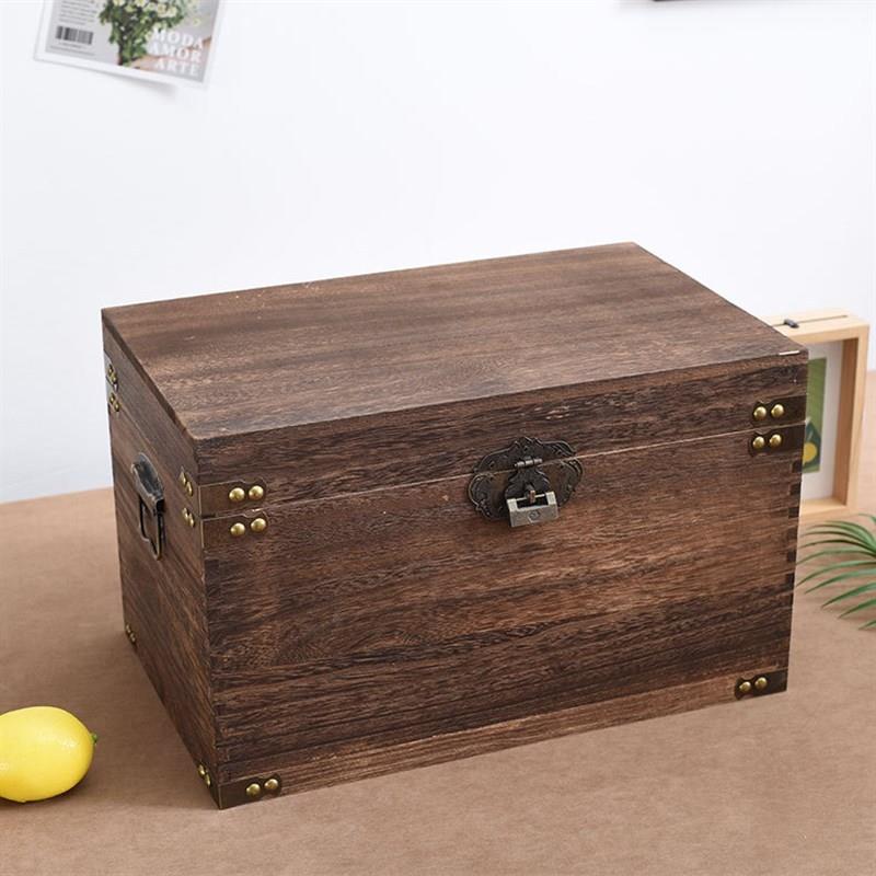 实木收纳盒上翻盖带铜锁实客厅卧室复古大木箱礼盒杂物整理收纳箱