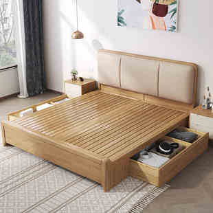 软包双人床实木床现代简约2米x2米2大床200×220乘两米二储物主卧