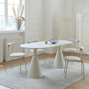 复古轻法式奶油风圣杯餐桌网红现代简约家用岩板餐桌椅组合茶几桌
