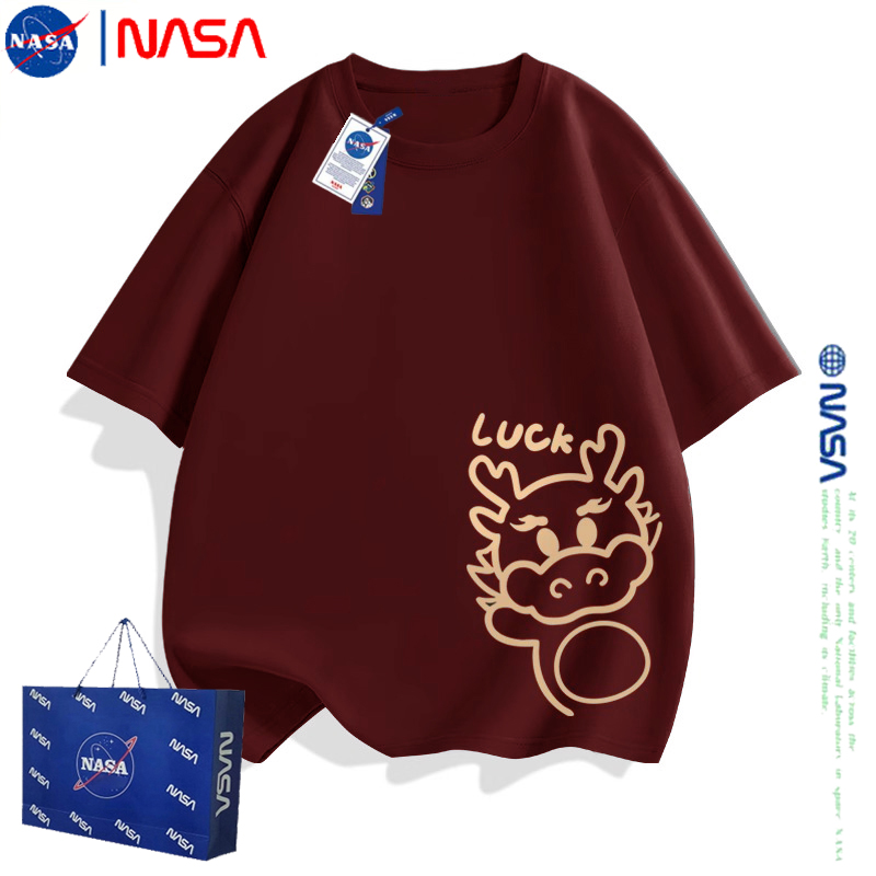 NASA联名龙年T恤短袖男2024新年纯棉本命年宽松红色女情侣上衣服