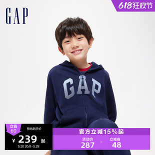 Gap男童2024春季新款LOGO刺绣宽松连帽卫衣儿童装运动外套429331