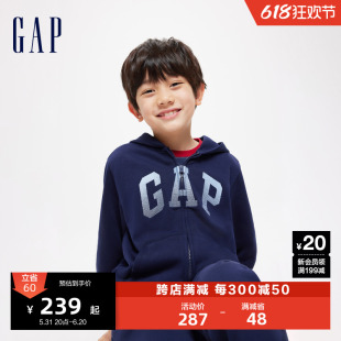 Gap男童2024春季新款LOGO刺绣宽松连帽卫衣儿童装运动外套429331