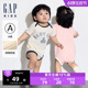 Gap婴儿2024夏季新款纯棉小熊撞色短袖连体衣儿童装包屁衣505656