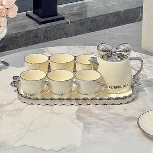 奶油风陶瓷喝水杯子家用套装茶杯茶具茶壶轻奢客厅冷水壶杯具北欧
