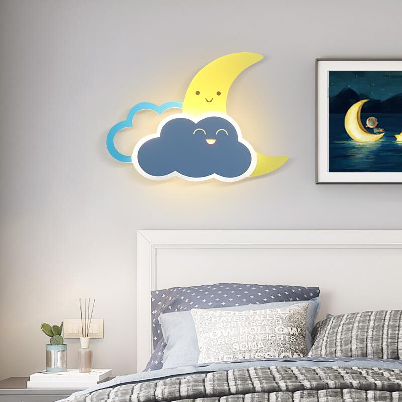 儿童房壁灯 创意蓝色月亮云朵卧室床头灯卡通led灯简约墙壁装饰灯