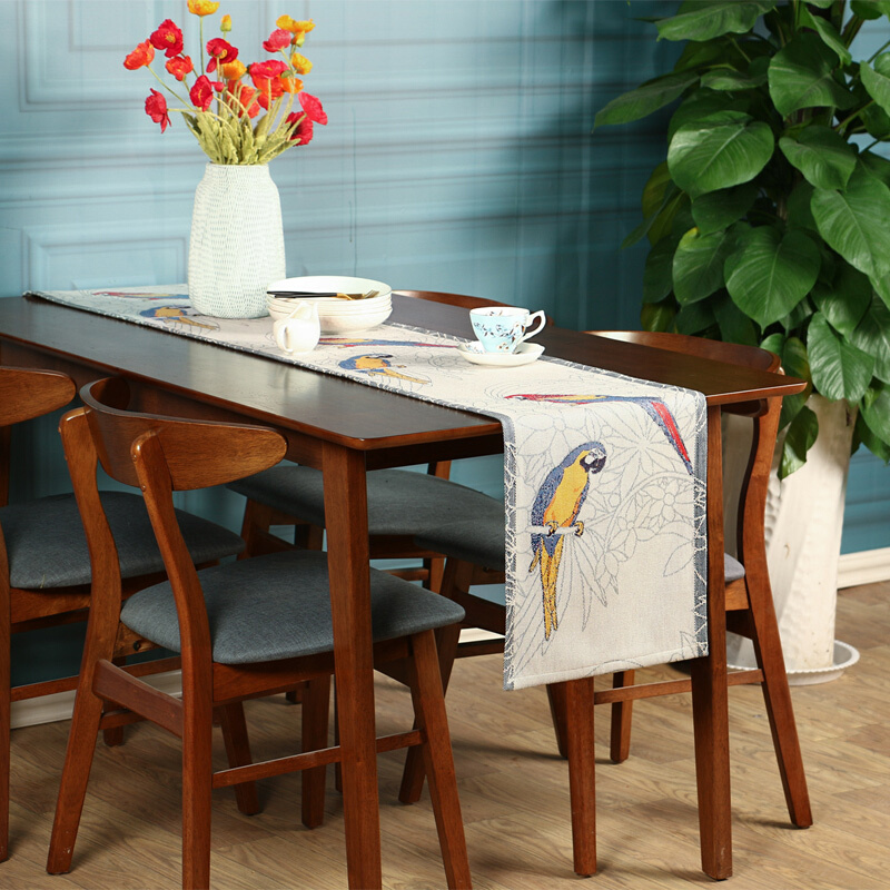 新品瑞 典Ekelund鹦鹉桌旗布全棉美式中式茶几电视柜盖布艺餐桌垫