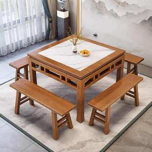 岩板八仙桌实木正方形中式仿古农村中堂老式四方桌子饭店餐桌家用