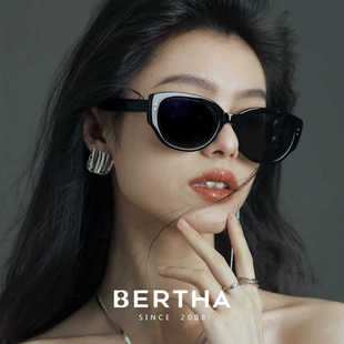 王嘉尔同款墨镜女猫眼高级感2024新款黑白框近视太阳镜防晒紫外线