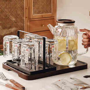 日式玻璃杯家用耐高温水杯套装客厅待客茶杯水壶家庭喝水杯子杯具