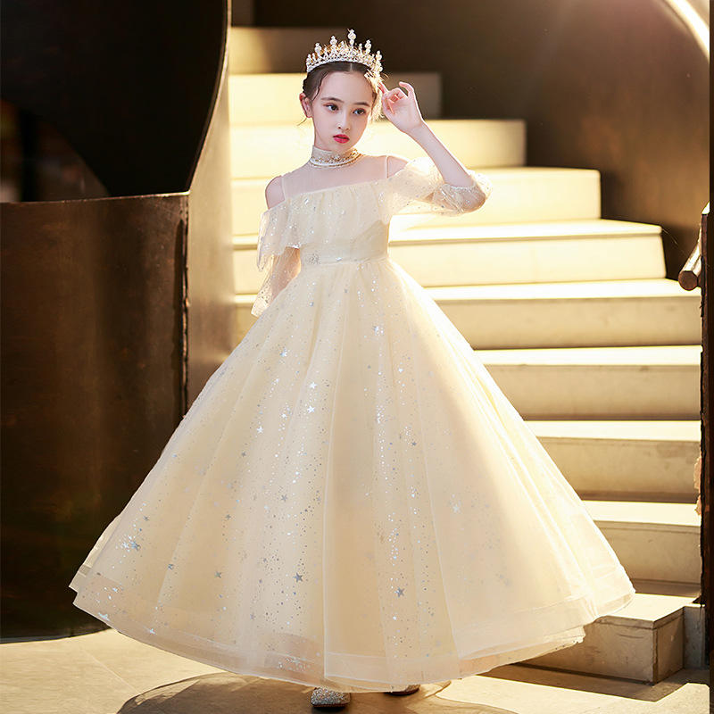 儿童礼服公主裙花童婚礼高端大气主持人走秀钢琴演奏演出服公主裙