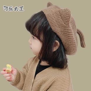女童贝雷帽韩版儿童卡通猫耳朵婴儿针织毛线帽冬可爱超萌宝宝帽子