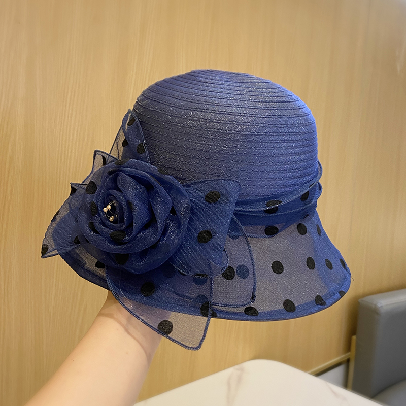 帽子女气质优雅花朵渔夫帽法式英伦夏季新款透气百搭盆帽韩版礼帽