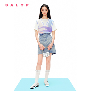 SALT.P可颜2024夏季新款复古做旧浅蓝闪钻牛仔半身裙短款a字裙